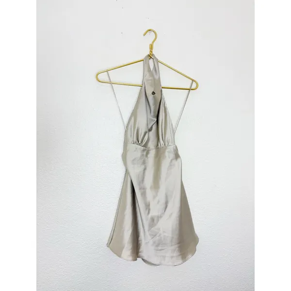 Zara Woman NWT SS25 Grey/ Beige Short Satin Halter Dress Size Medium 8482/331 - Image 4