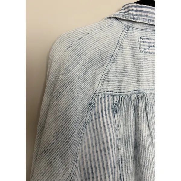 Free People We The Free Indigo Skies Blue Stripe Shirt Women's Size Small - Image 8