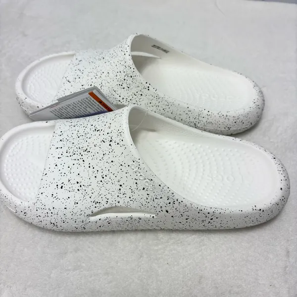 CROCS Mellow Recovery Speckle White and Black Slide Sandal W8‎ / M6 - Image 5