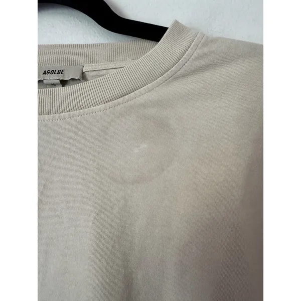 Agolde Asha Beige Short Sleeve Cotton T-Shirt Size Medium USA - Image 3