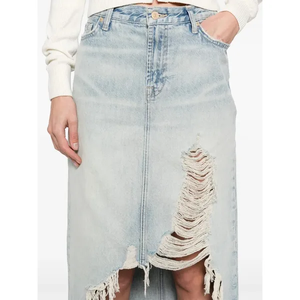7 For All Mankind‎ Distressed Asymmetrical Denim Maxi Skirt Size 27 - Image 2