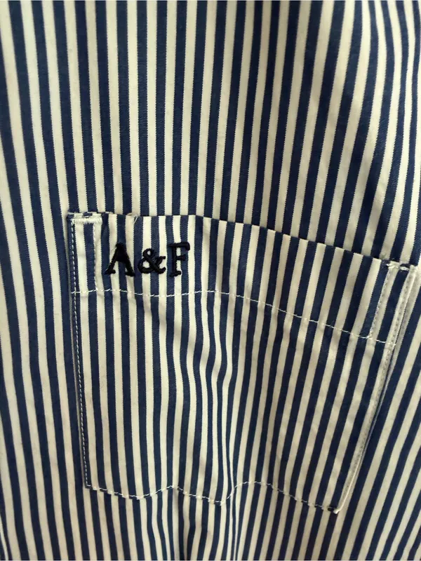 Abercrombie & Fitch Y2K Blue Striped Fitted Button Down Shirt M - Image 2