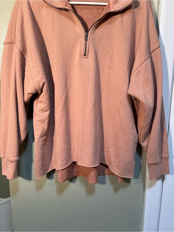 Aerie Womens Size Small Sunday Soft Quarter Zip Sweatshirt Tan Terry Cloth Lined - Image 5