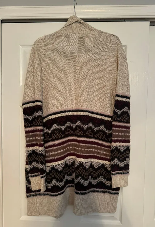 Tribal Print Open Front Cardigan Tan Size L - Image 2