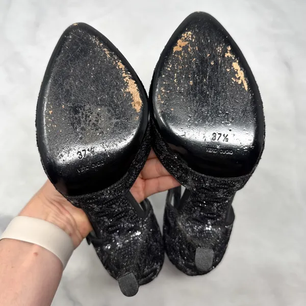 Dolce & Gabbana Vintage Y2K Embroidered Glitter Mary Jane Ankle Strap Heels 37.5 - Image 10