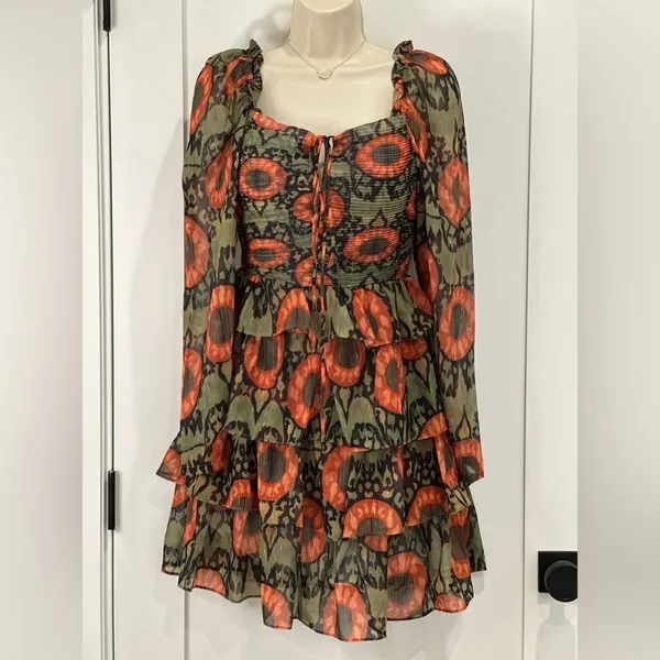 NWT Beulah Style Naiya Floral Dress XS Green Garden Party Fall Ruffle Wedding - Image 4
