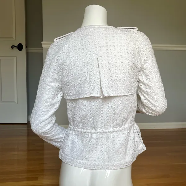 Cartonnier Anthropologie White Eyelet Embroidered Peplum Jacket Blouse Size 0 - Image 4