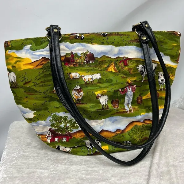 Country farm novelty handbag barn cows farmer sheep bunny rabbit scarecrow purse - Image 2
