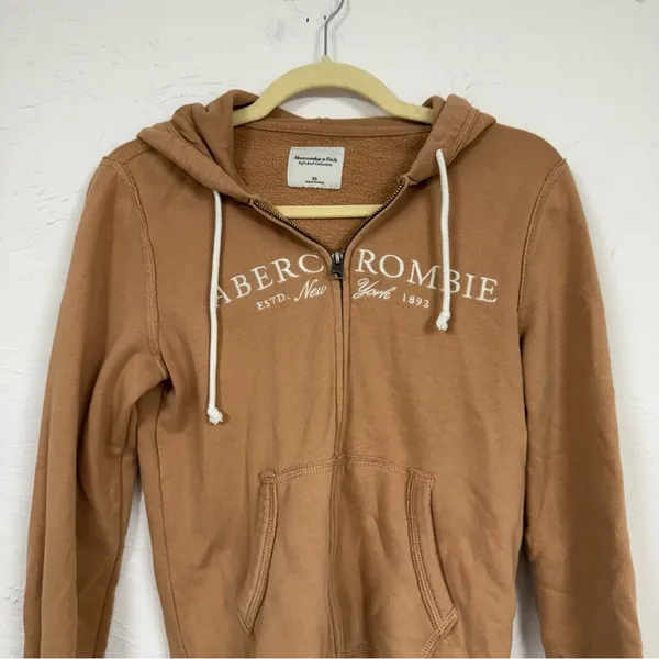 Abercrombie & Fitch Brown Logo Full Zip Hoodie Sweatshirt Women’s XS Casual - Image 2