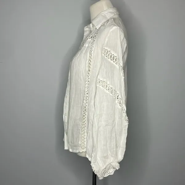 Boohoo- White Button Down with Crochet Details - Image 3