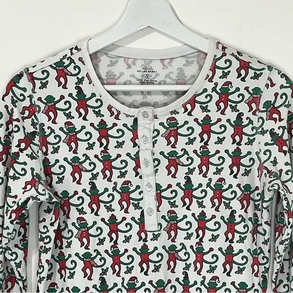 Roller Rabbit Monkey Mas Christmas Long Sleeves Pajama Top T-Shirt Size Small - Image 4