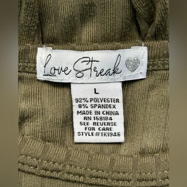 Love Streak Women’s Olive Green Yin Yang Long Sleeve Ribbed Crop Top SZ LG - Image 7