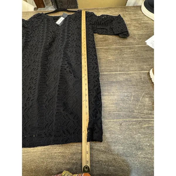 CLUB MONACO Dress Black V Neck Eyelet Balloon Sleeve Peasant Size Small‎ - Image 11