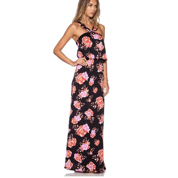 Tularosa Santorini Maxi Dress Women's Med Black Pink Floral Sleeveless Halter - Image 12