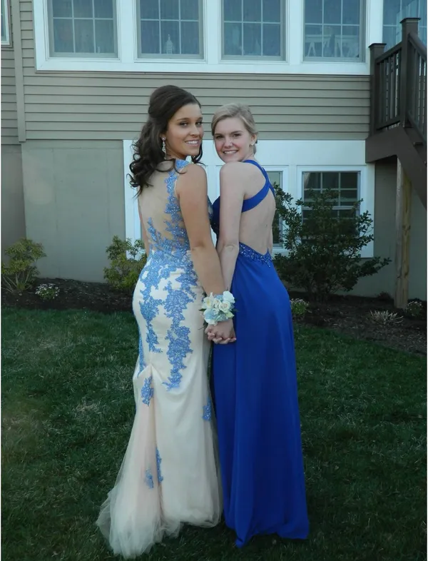 Beaded Lace Periwinkle Coya Collection Prom Dress - Image 3