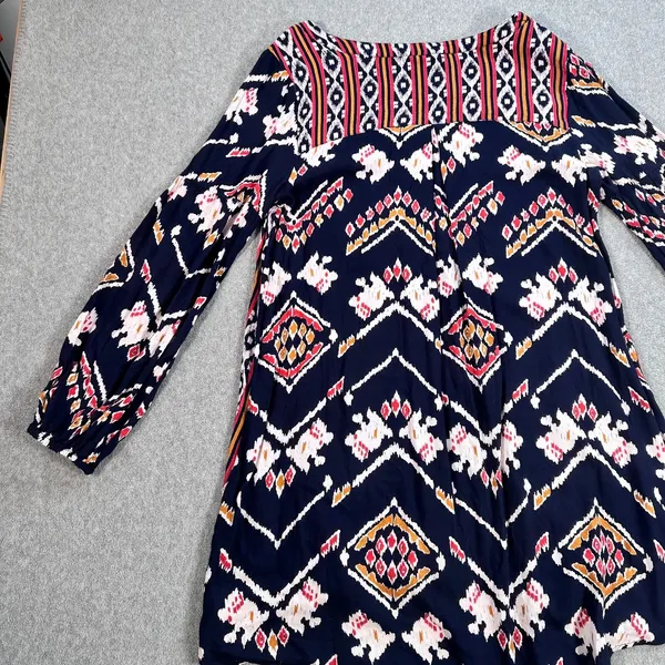 Roxy High Low Tunic Blouse Size Small 3/4 Sleeve Blue/Orange Southwestern - Image 11