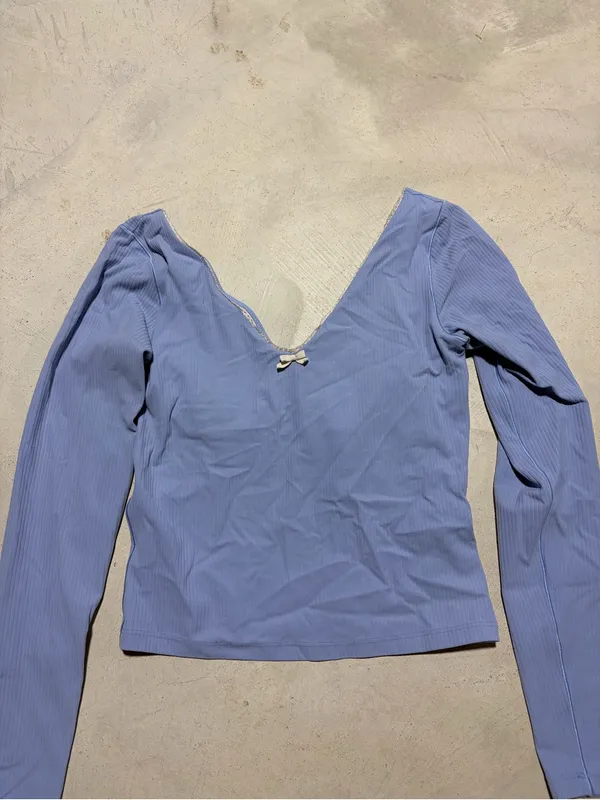 Aerie offline long sleeve ribbed cropped shirt blue small - Image 2