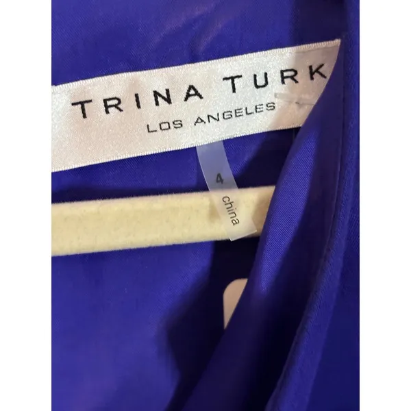 Trina‎ Turk Royal Blue Notched V-Neck Sunburst Pleat Sheath Dress Size 4 - Image 8