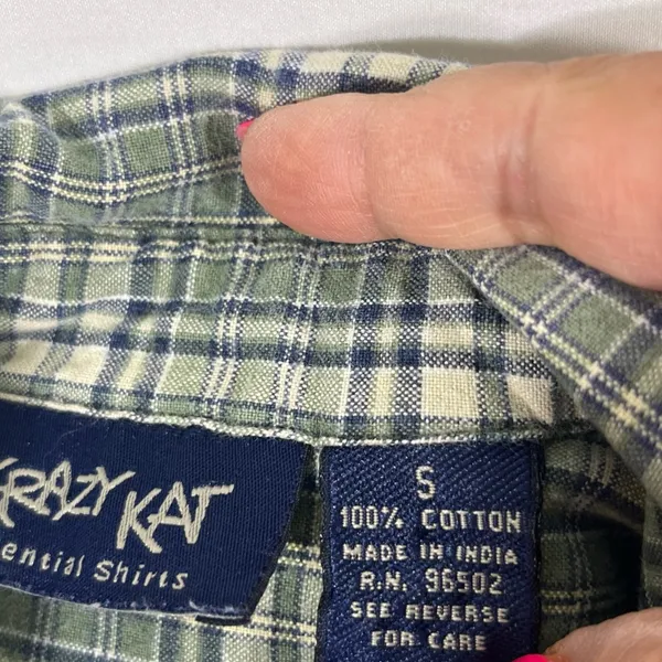 Krazy Kat Flannel Button Up Shirt 100% Cotton Pockets Women‎ Sz S Green Preowned - Image 6
