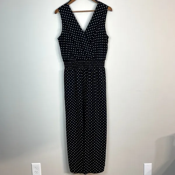 Apt 9 Jumpsuit Womens Large Black‎ White Polka Dot Cropped Wide Leg Sleeveless - Image 4