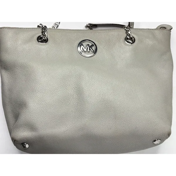 Michael Kors Double Strap‎ Jet Set Shoulder Chain Tote Handbag Gray Leather - Image 10