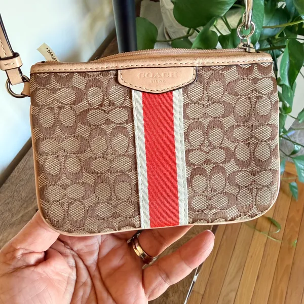 Coach Signature C Wristlet Orange Brown Racing Stripe Y2K Preppy Classic - Image 3