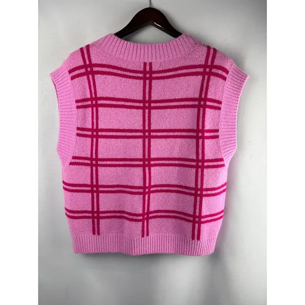 Women’s Grey Lab Large Pink Plaid Sweater Vest - Image 3