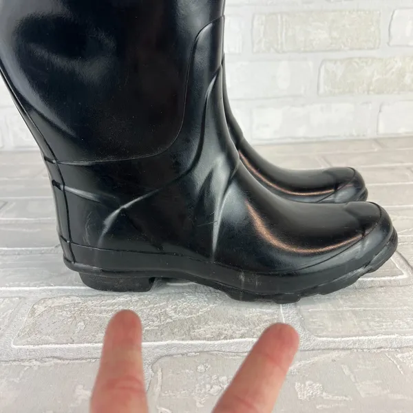 HUNTER Huntress Gloss Tall Rainboots Womens 8 Black Rubber Boots Wellington‎ 39 - Image 4