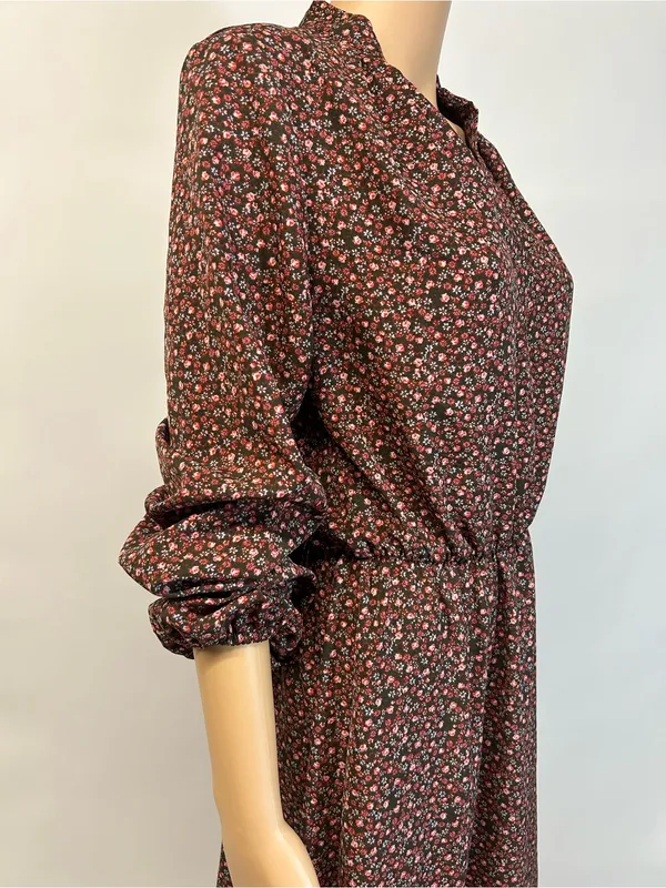 Source Unknown Burgundy Floral Long-Sleeve Midi Dress - Image 6