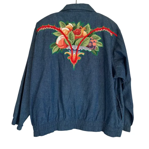Vintage Southern Stitches Denim‎ Appliqué Embroidered Bomber Jacket Womens M USA - Image 3