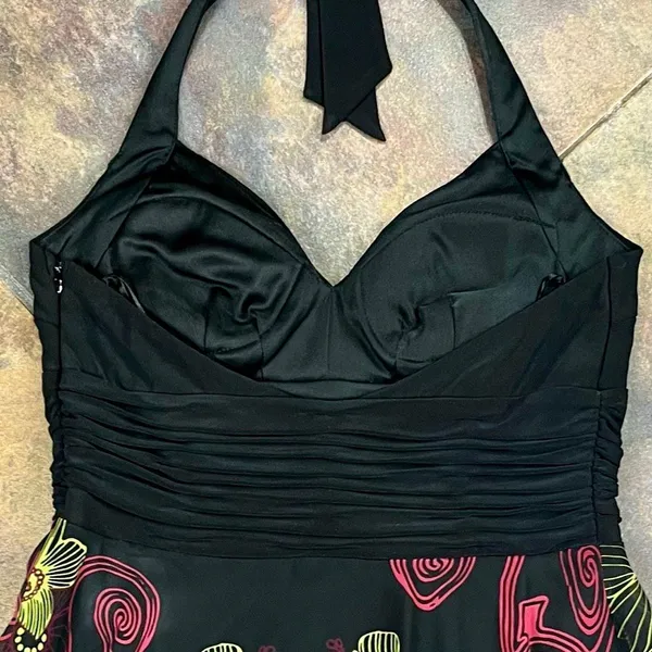 Sangria Ruched Bodice Asymmetrical Handkerchief Hem Halter Dress 4 - Image 12
