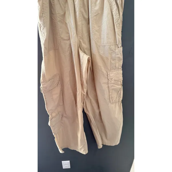 Aerie Tan Khaki Wide Leg Cargo Pants‎ High Rise Elastic Waist Womens Size Large - Image 5