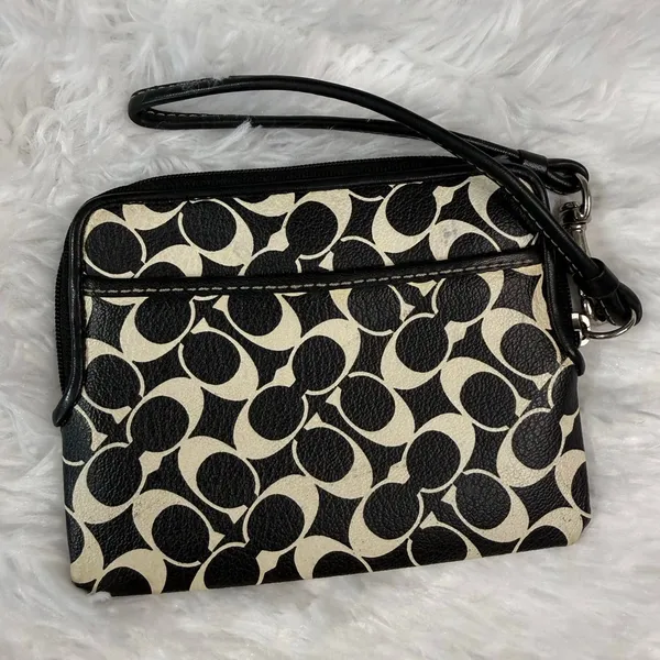 COACH Black White Signature Coated Canvas Wristlet - Image 2