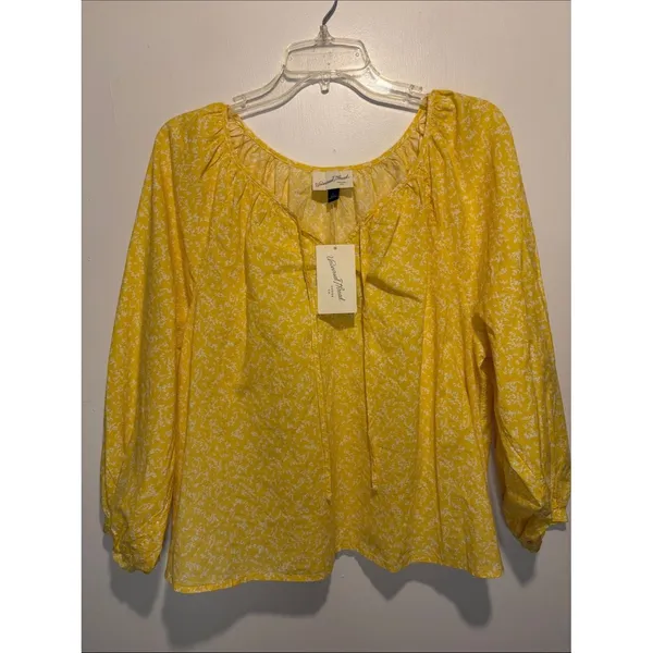 Universal Threads NWT Long Sleeve Cropped Yellow Floral Neck Tie Blouse Size L - Image 3