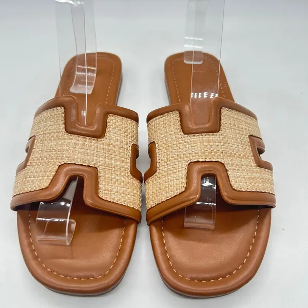 Justfab Becca‎ Flat Sandals Womens 8 Brown Woven Upper Comfortable Slip-On NEW - Image 6