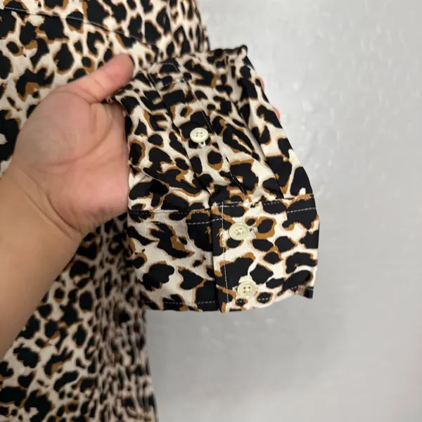 Quince Washable Stretch Silk Notch Collar Blouse, Leopard, M - Image 5