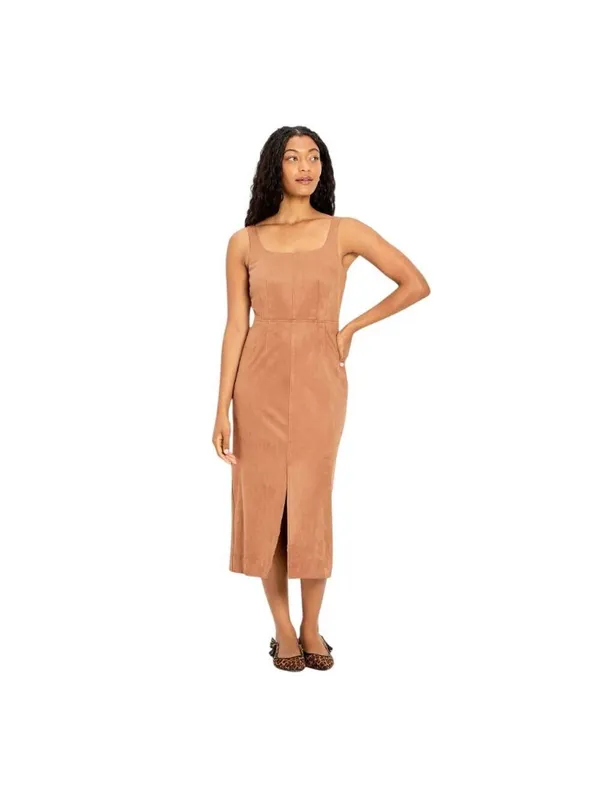 Future Collective Womens 90's Suede Midi A-Line Dress 94642520 Brown L - Image 7