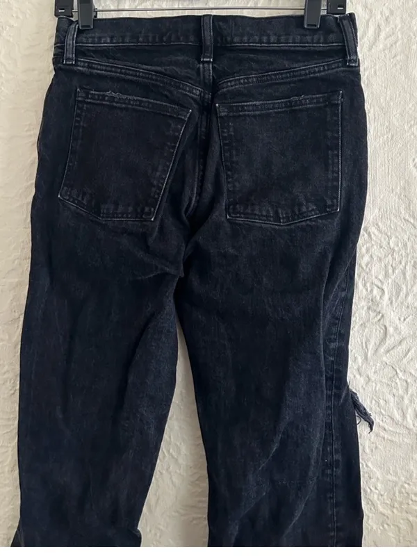 Abercrombie and Fitch the 90s Straight Low Rise Black Ripped Knees Jeans 27 4 - Image 5