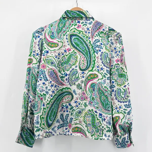 Zara‎ Multicolor Patchwork Paisley Print Satin Button Down Blouse Top Small S - Image 4
