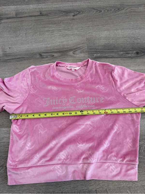 Juicy Couture Pink Velour Rhinestone Logo Pullover Sweatshirt XL - Image 6