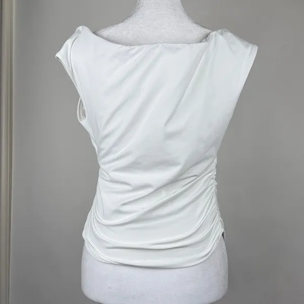Trendy Queen Off The Shoulder Top Y2K Summer Shirts Double Lined White Large - Image 5