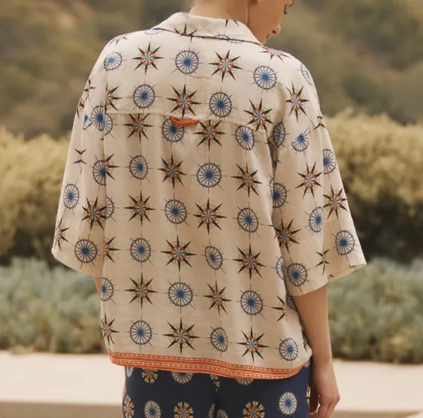 By Anthropologie Linen Blend Top MEDIUM Oversized Bohemian Button Printed Hippie - Image 7