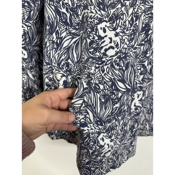 Lilly Pulitzer Skipper Popover Navy White Koala Floral Half Zip Sweatshirt L - Image 4