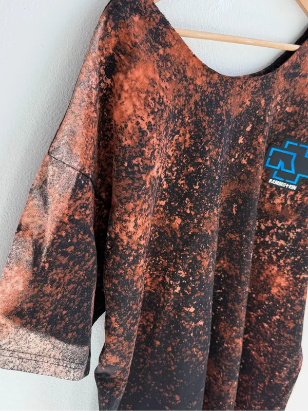 Custom Bleached Black & Brown Rammstein Graphic Off The Shoulder Tee - Image 5