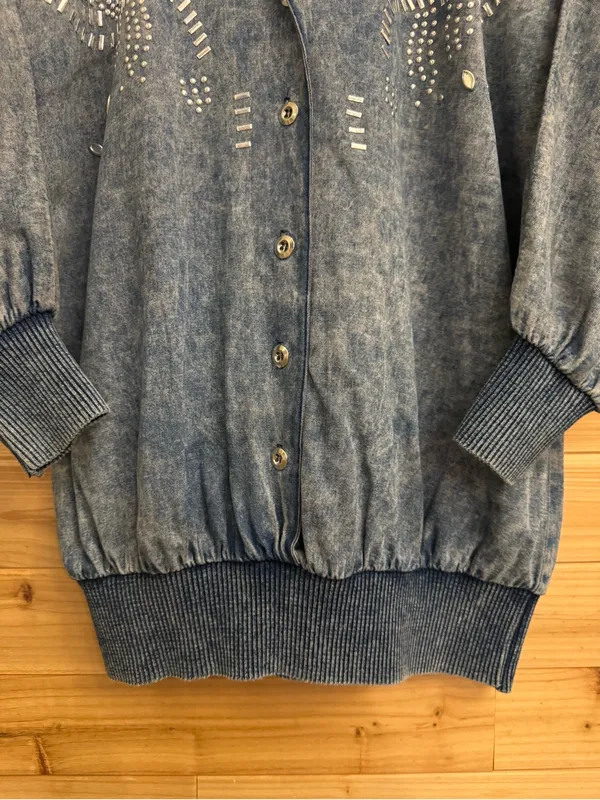 Vintage Marsha Sport Medium Acid Wash Denim Bedazzled Zip Front Jacket Retro 80 - Image 3