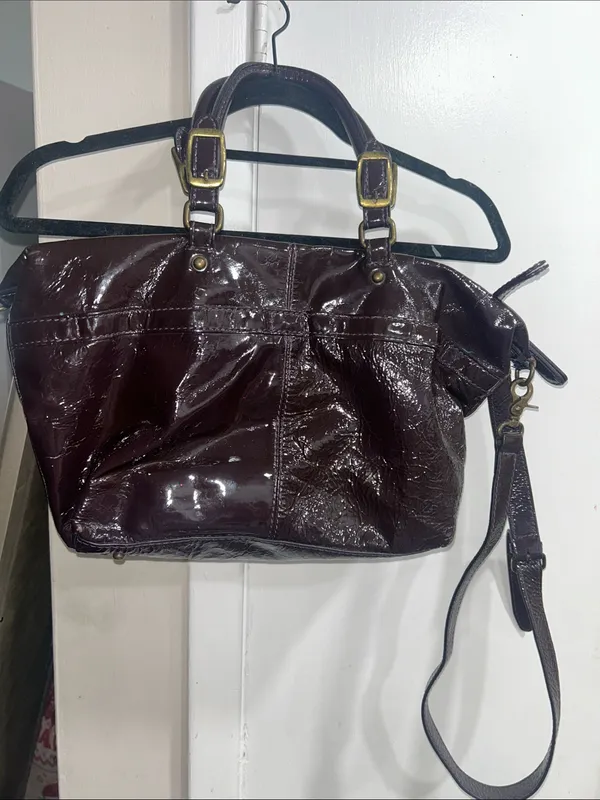 Trace of Kale Y2K Era Purple Crinkle Patent Leather Tote Bag - Image 3