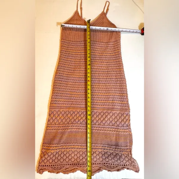 Freshman 1996 Crochet Maxi Dress XL Boho Festival Cottagecore Pink Orange Lined - Image 9