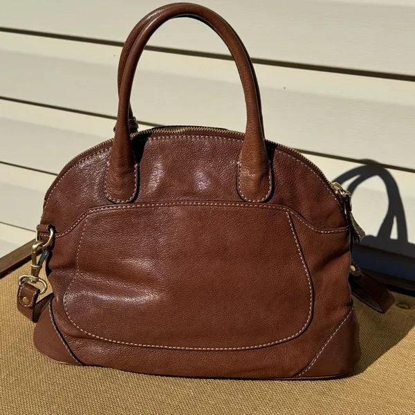 Talbots Rich Brown Leather Satchel with Gold Hardware - Image 3