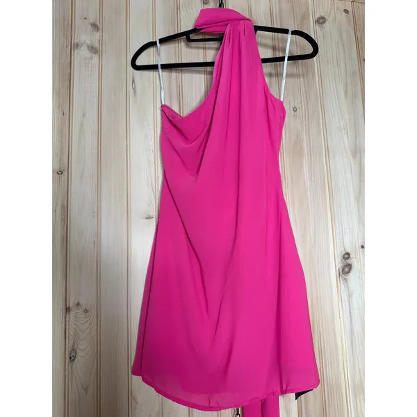 NWT Lulus Isloda Pink One-Shoulder Backless Sash Mini Dress Party Cocktail Sz M - Image 2