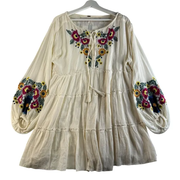 Free People XS Spell on You Dress Floral Embroidered Oversized Boho‎ Festival - Image 5